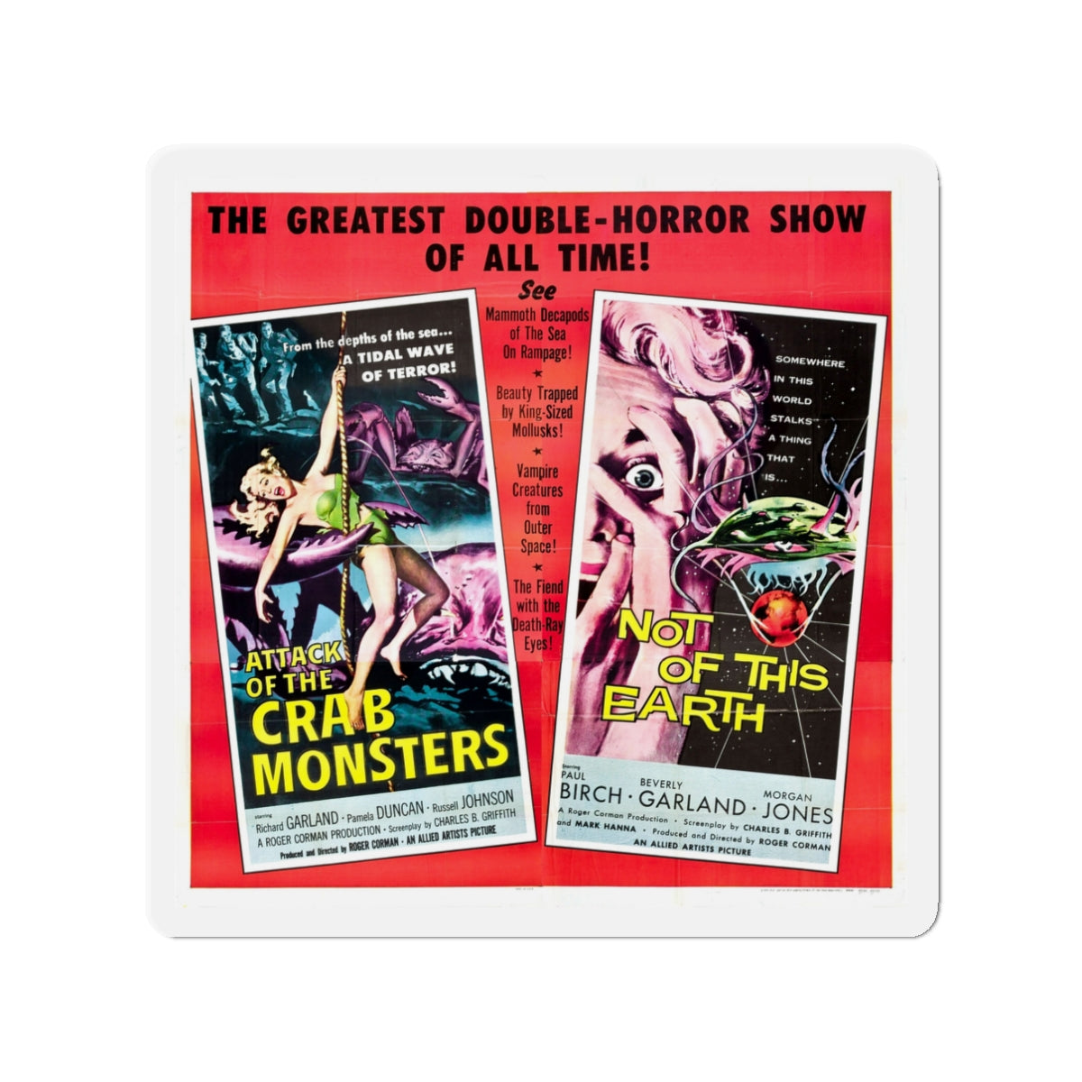 ATTACK OF THE CRAB MONSTERS + NOT OF THIS EARTH 1957 Movie Poster - Die-Cut Magnet-3" x 3"-The Sticker Space