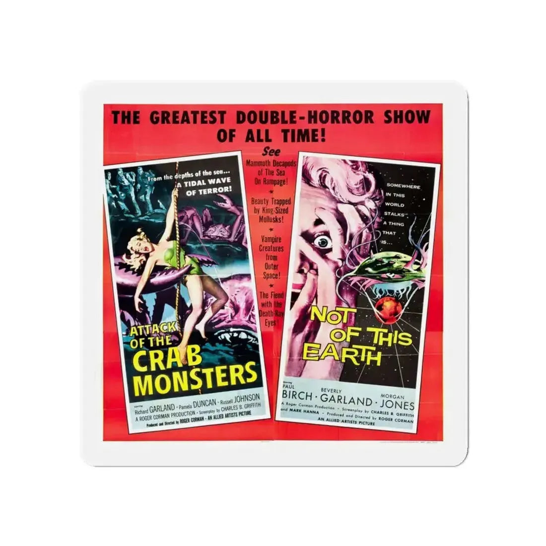 ATTACK OF THE CRAB MONSTERS + NOT OF THIS EARTH 1957 Movie Poster - Refrigerator Magnet 5 Inch - The Sticker Space