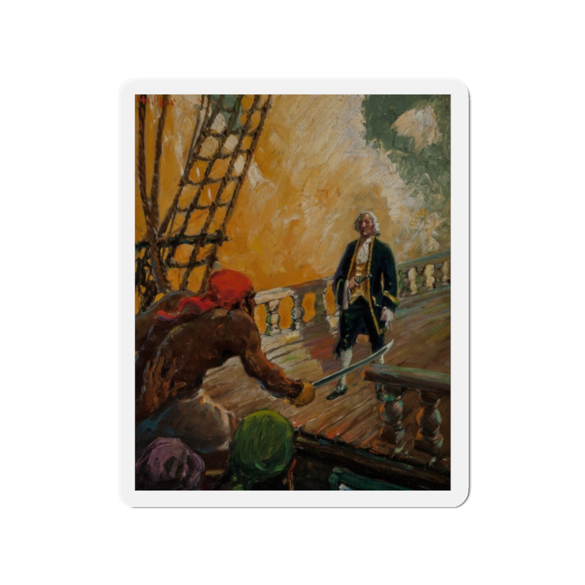 Attack on the High Seas, Treasure Island interior illustration (Magazine Illustration) Refrigerator Magnet-2" x 2"-The Sticker Space