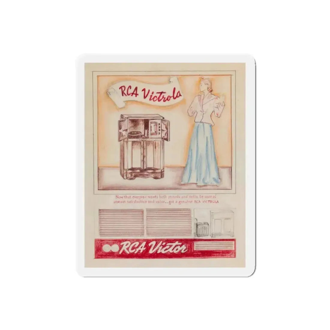 Attributed to Gil Elvgren. RCA Victor Victrola ad (Magazine Illustration) Refrigerator Magnet 5 Inch Die-Cut - The Sticker Space