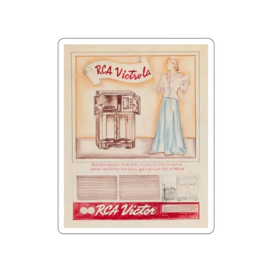 Attributed to Gil Elvgren. RCA Victor Victrola ad (Magazine Illustration) STICKER Vinyl Die-Cut Decal White Die-Cut 2 Inch - The Sticker Space