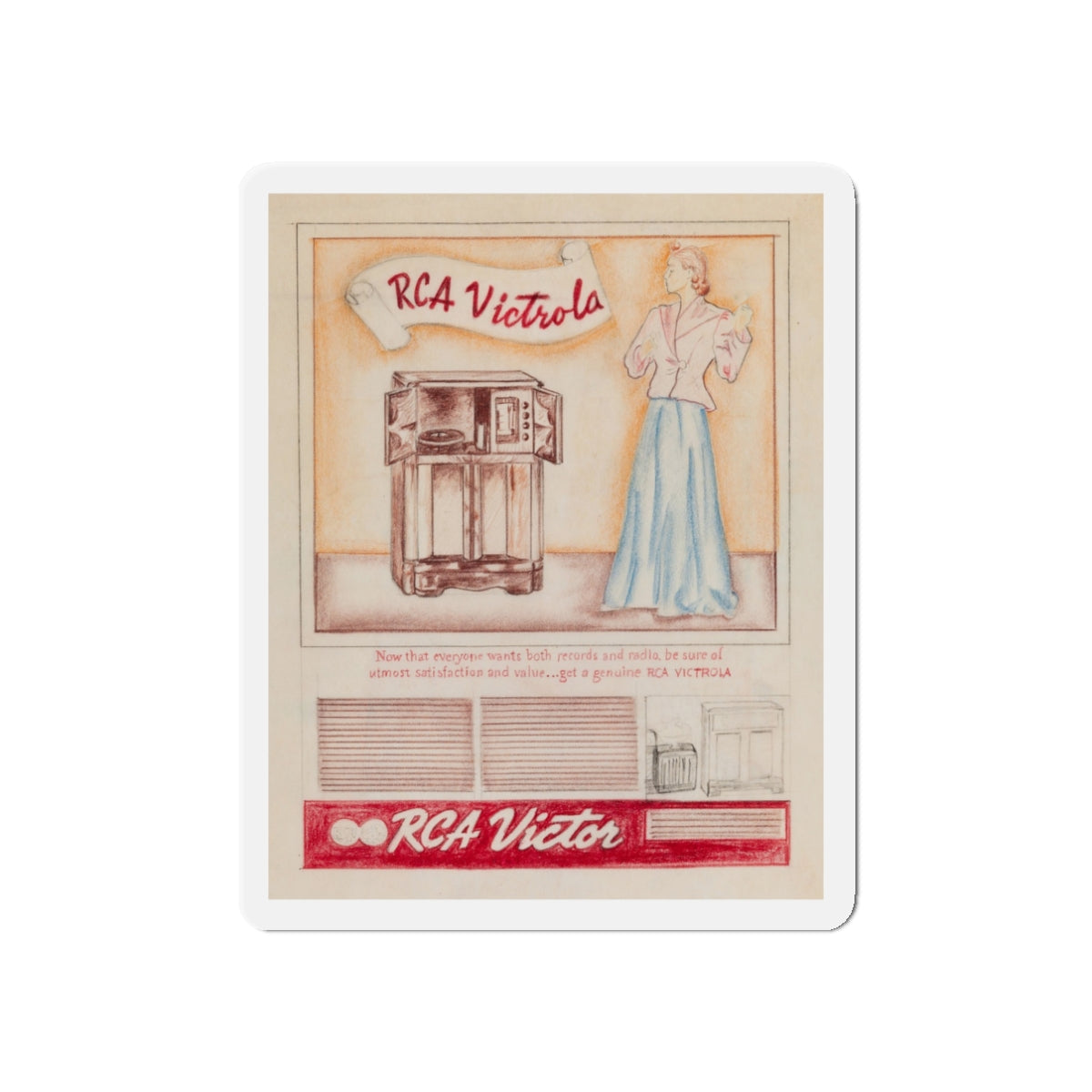 Attributed to Gil Elvgren. RCA Victor Victrola ad (Magazine Illustration) Refrigerator Magnet-3" x 3"-The Sticker Space