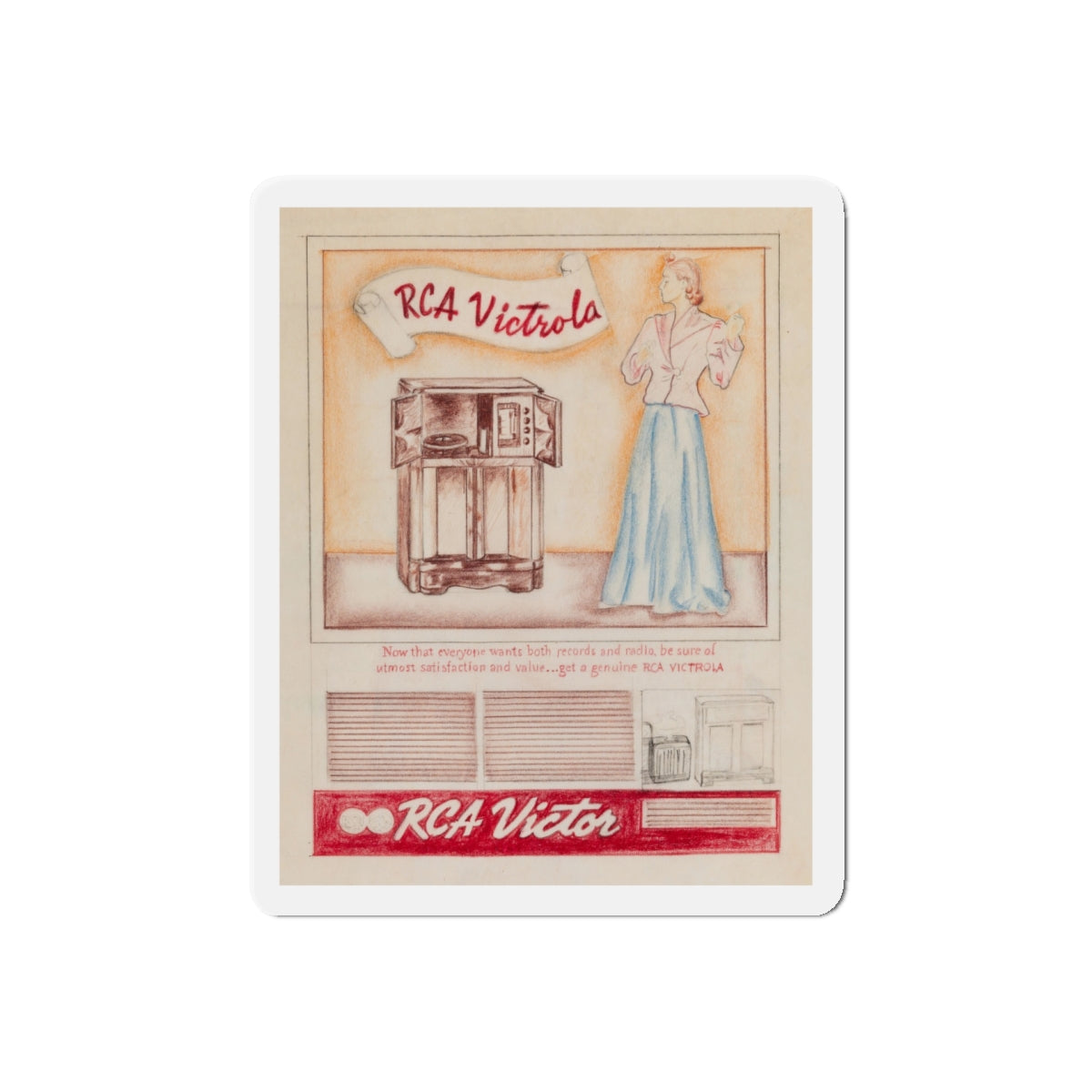 Attributed to Gil Elvgren. RCA Victor Victrola ad (Magazine Illustration) Refrigerator Magnet-5" x 5"-The Sticker Space