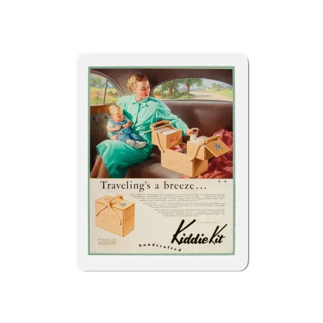 Attributed. Traveling's a Breeze...., Kiddie Kit advertisement (Magazine Illustration) Refrigerator Magnet 5 Inch Die-Cut - The Sticker Space