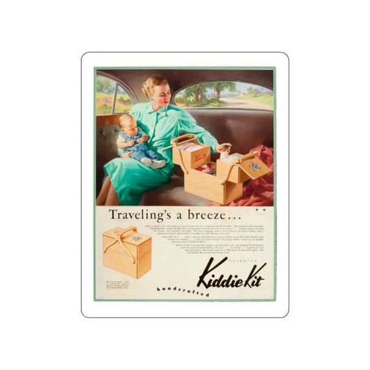 Attributed. Traveling's a Breeze...., Kiddie Kit advertisement (Magazine Illustration) STICKER Vinyl Die-Cut Decal White Die-Cut 2 Inch - The Sticker Space