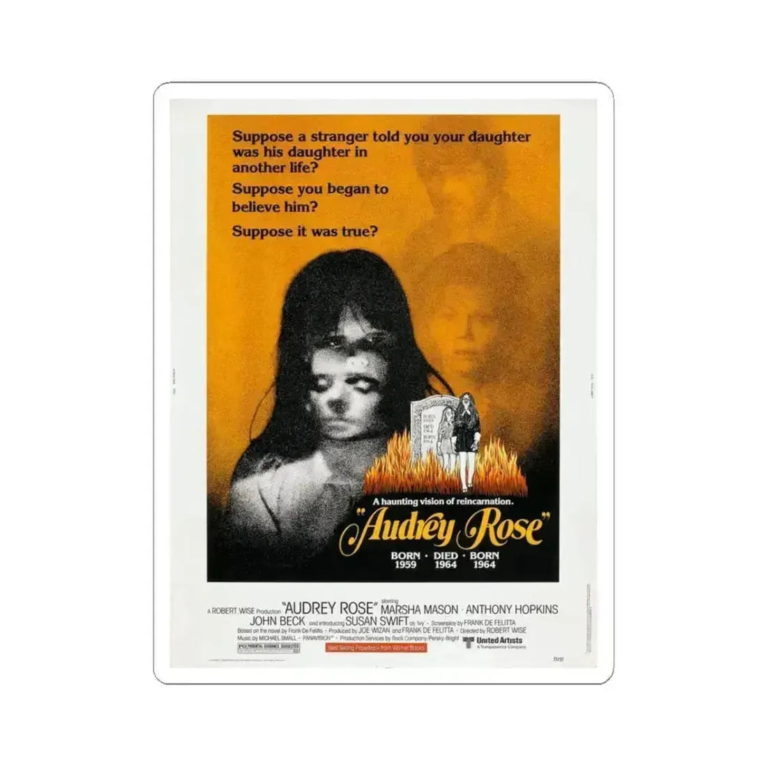 AUDREY ROSE 1977 Movie Poster - STICKER Vinyl Kiss-Cut Decal 3 Inch White - The Sticker Space