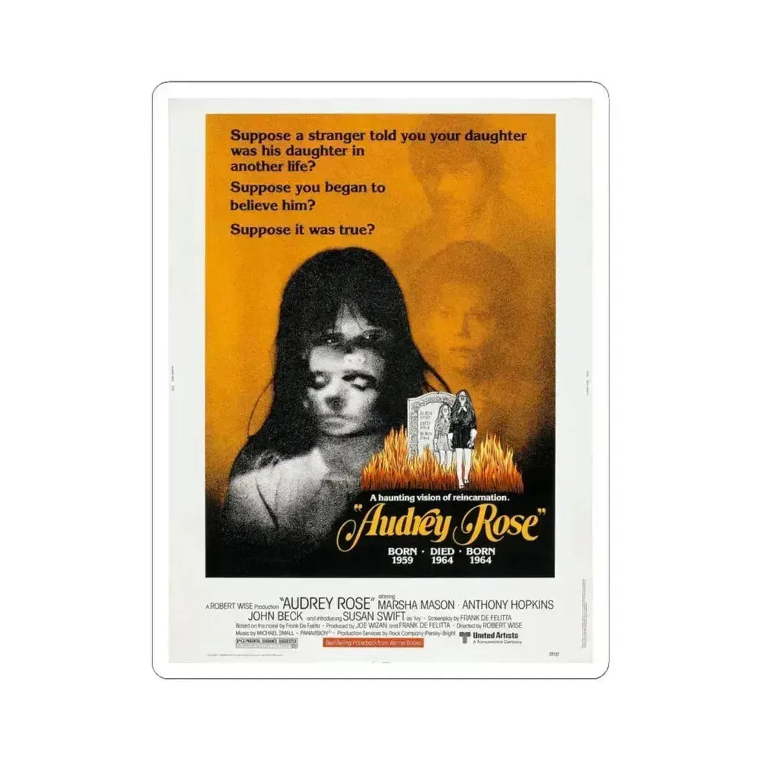 AUDREY ROSE 1977 Movie Poster - STICKER Vinyl Kiss-Cut Decal 6 Inch White - The Sticker Space