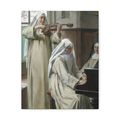 August Wilhelm Roesler (1837-%3f) Musik im Kloster - Canvas Wall Art-11″ x 14″-The Sticker Space