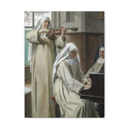 August Wilhelm Roesler (1837-%3f) Musik im Kloster - Canvas Wall Art-12″ x 16″-The Sticker Space