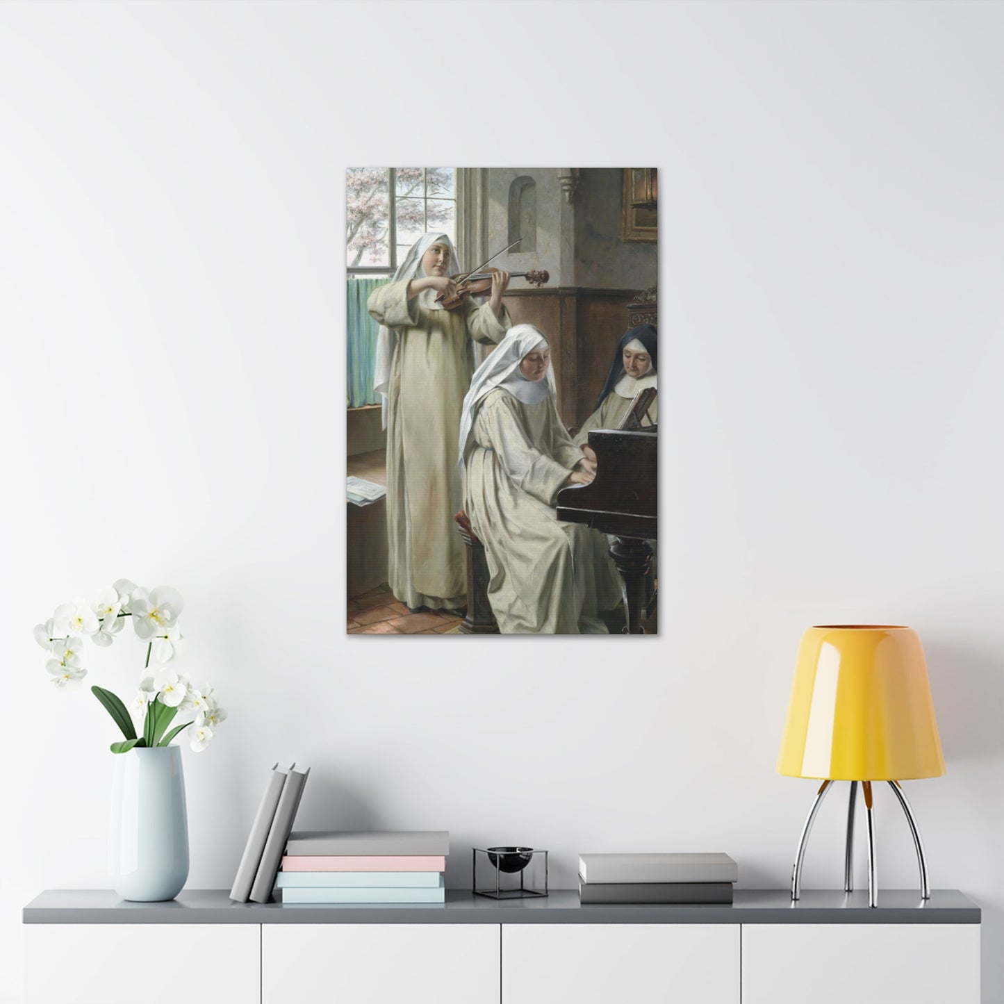 August Wilhelm Roesler (1837-%3f) Musik im Kloster - Canvas Wall Art-The Sticker Space