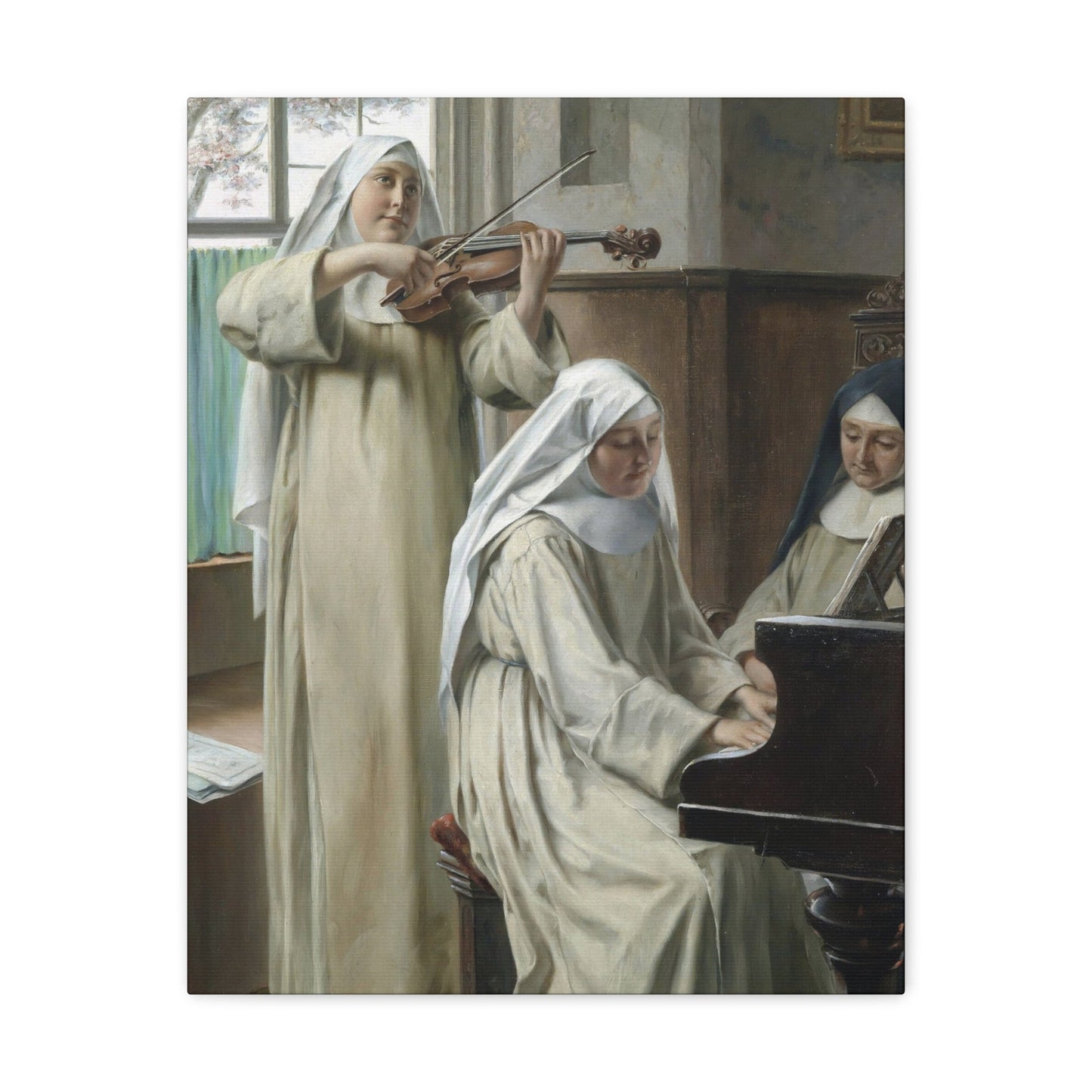 August Wilhelm Roesler (1837-%3f) Musik im Kloster - Canvas Wall Art-16″ x 20″-The Sticker Space