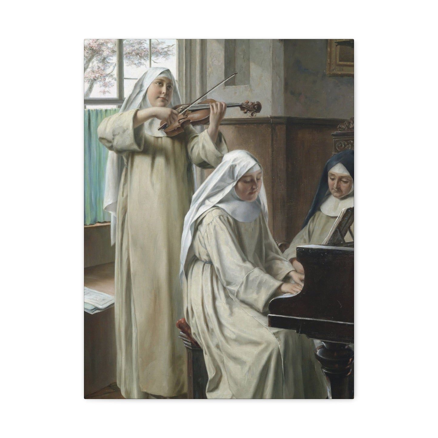 August Wilhelm Roesler (1837-%3f) Musik im Kloster - Canvas Wall Art-18″ x 24″-The Sticker Space