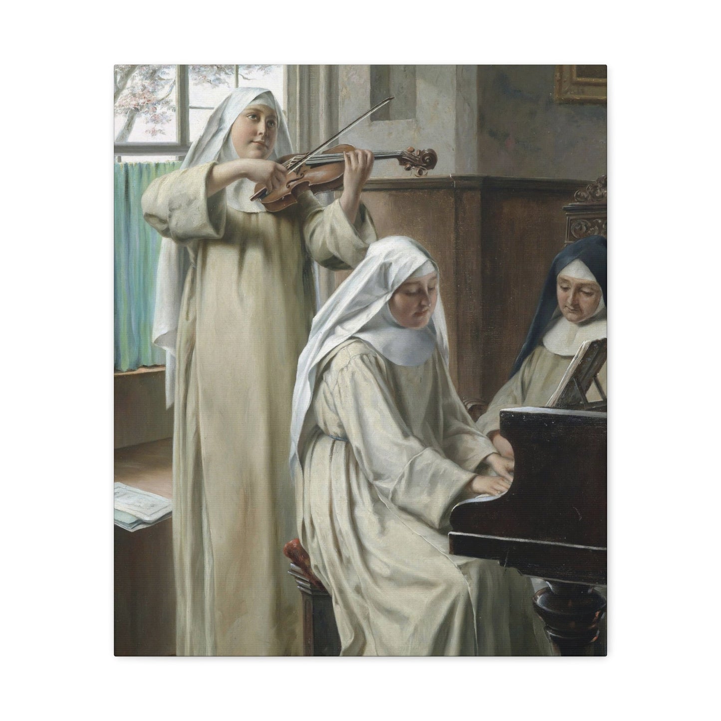 August Wilhelm Roesler (1837-%3f) Musik im Kloster - Canvas Wall Art-20″ x 24″-The Sticker Space