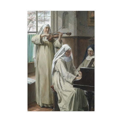 August Wilhelm Roesler (1837-%3f) Musik im Kloster - Canvas Wall Art-20″ x 30″-The Sticker Space