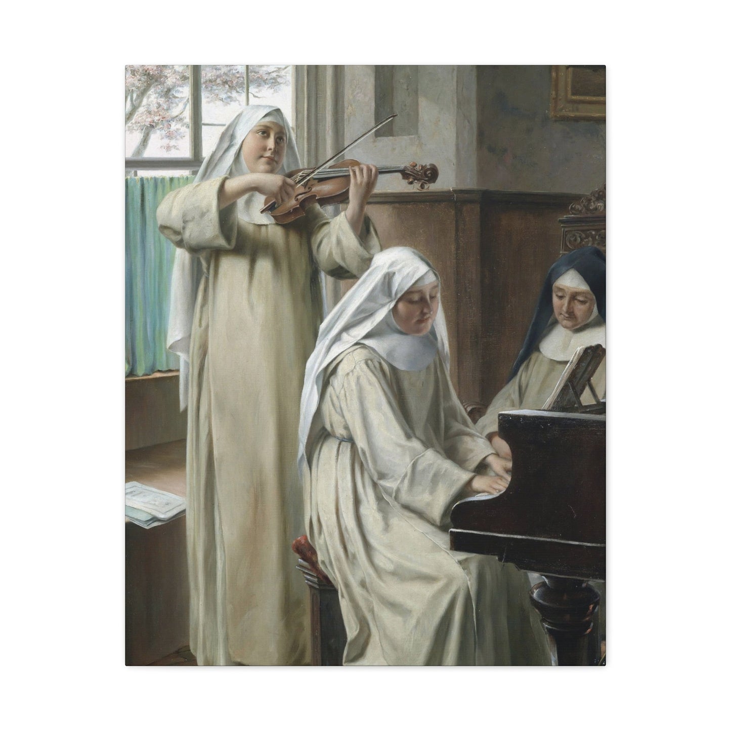 August Wilhelm Roesler (1837-%3f) Musik im Kloster - Canvas Wall Art-24″ x 30″-The Sticker Space