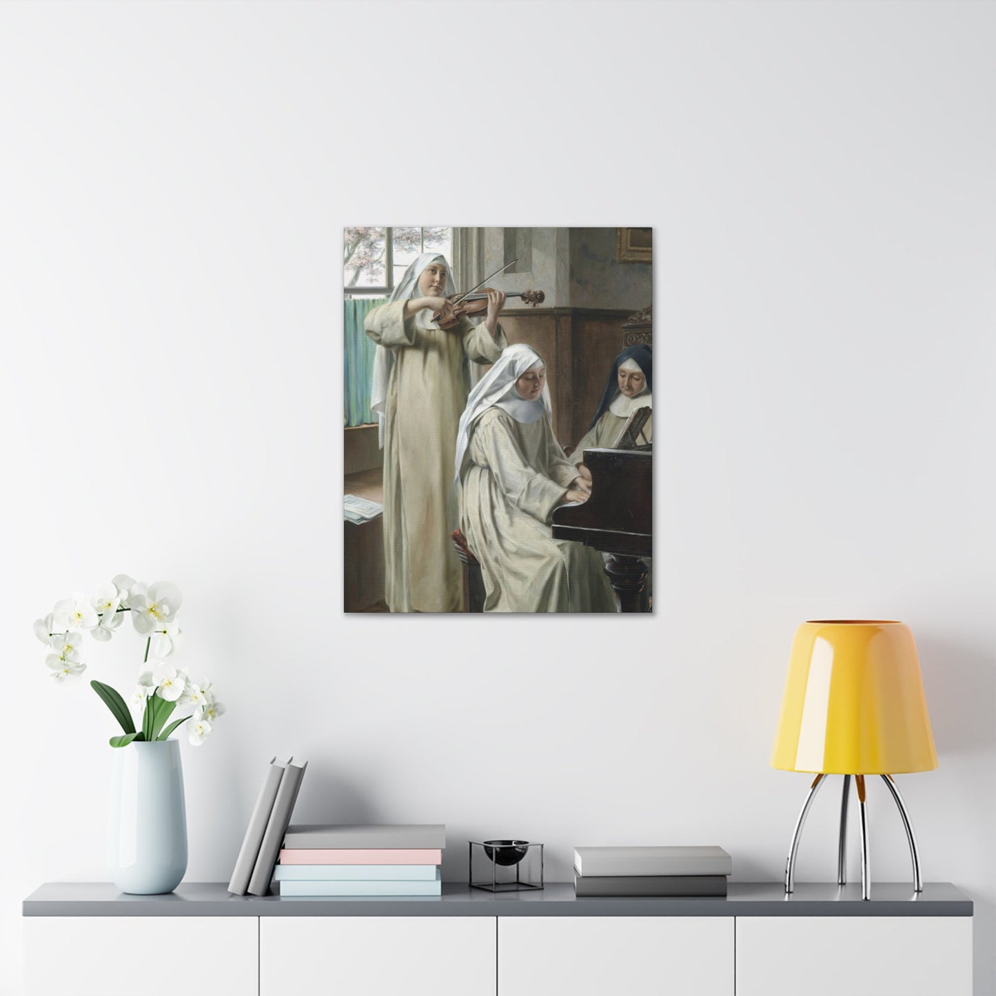 August Wilhelm Roesler (1837-%3f) Musik im Kloster - Canvas Wall Art-The Sticker Space