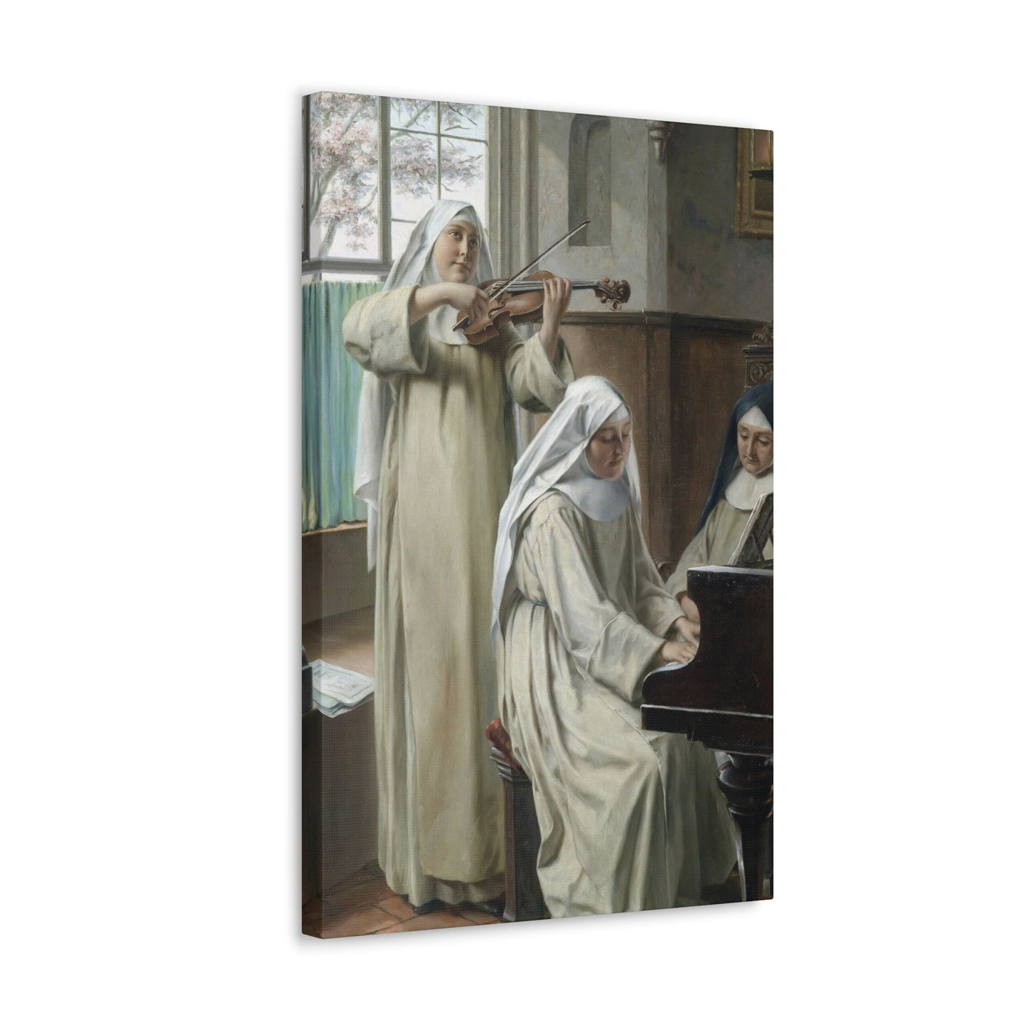 August Wilhelm Roesler (1837-%3f) Musik im Kloster - Canvas Wall Art-The Sticker Space