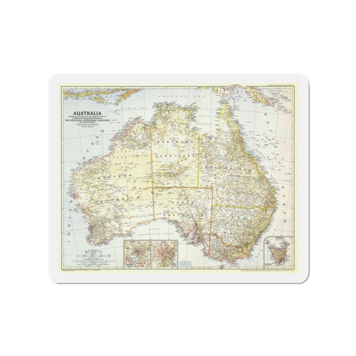 Australia (1948) (Map) Refrigerator Magnet-3" x 3"-The Sticker Space