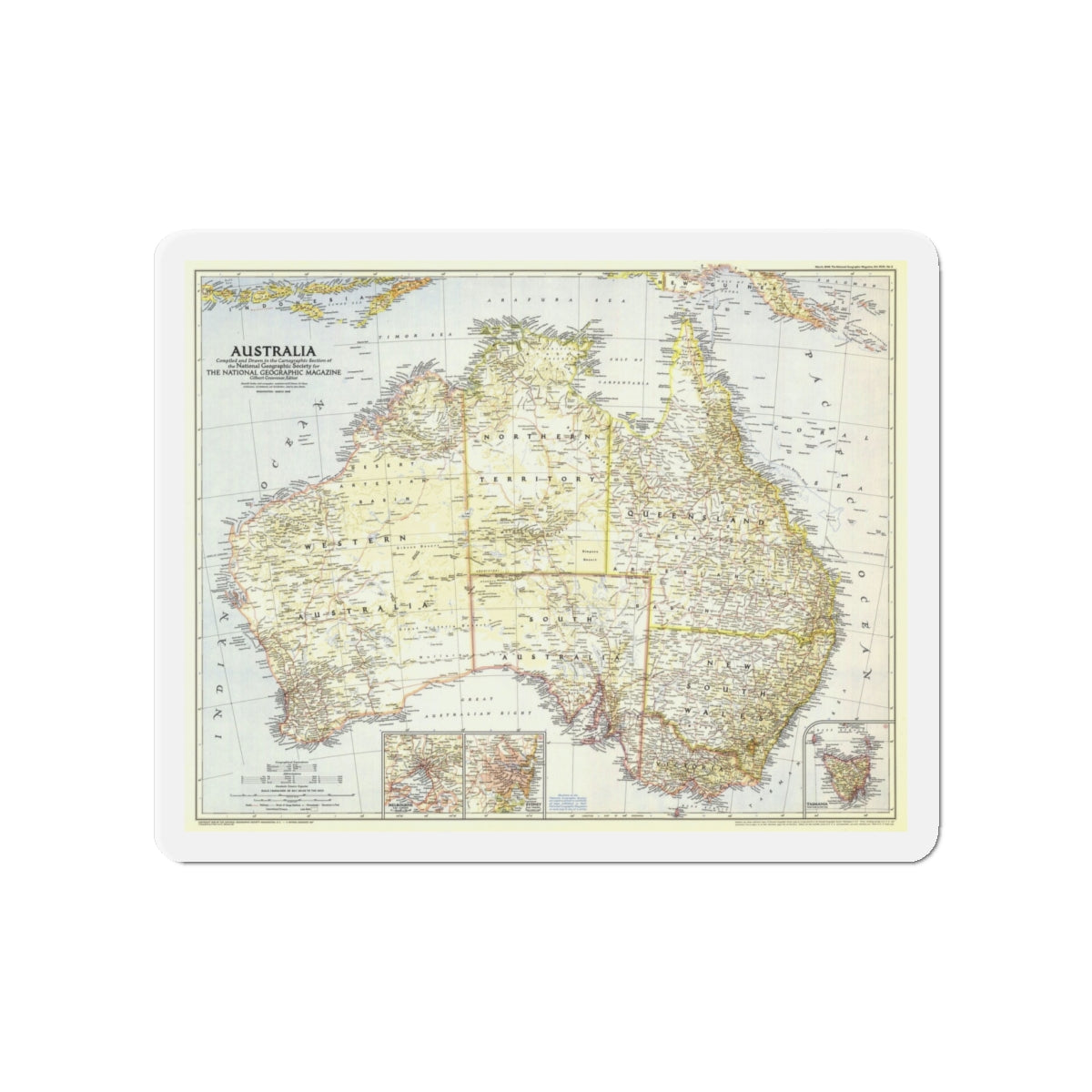 Australia (1948) (Map) Refrigerator Magnet-4" x 4"-The Sticker Space