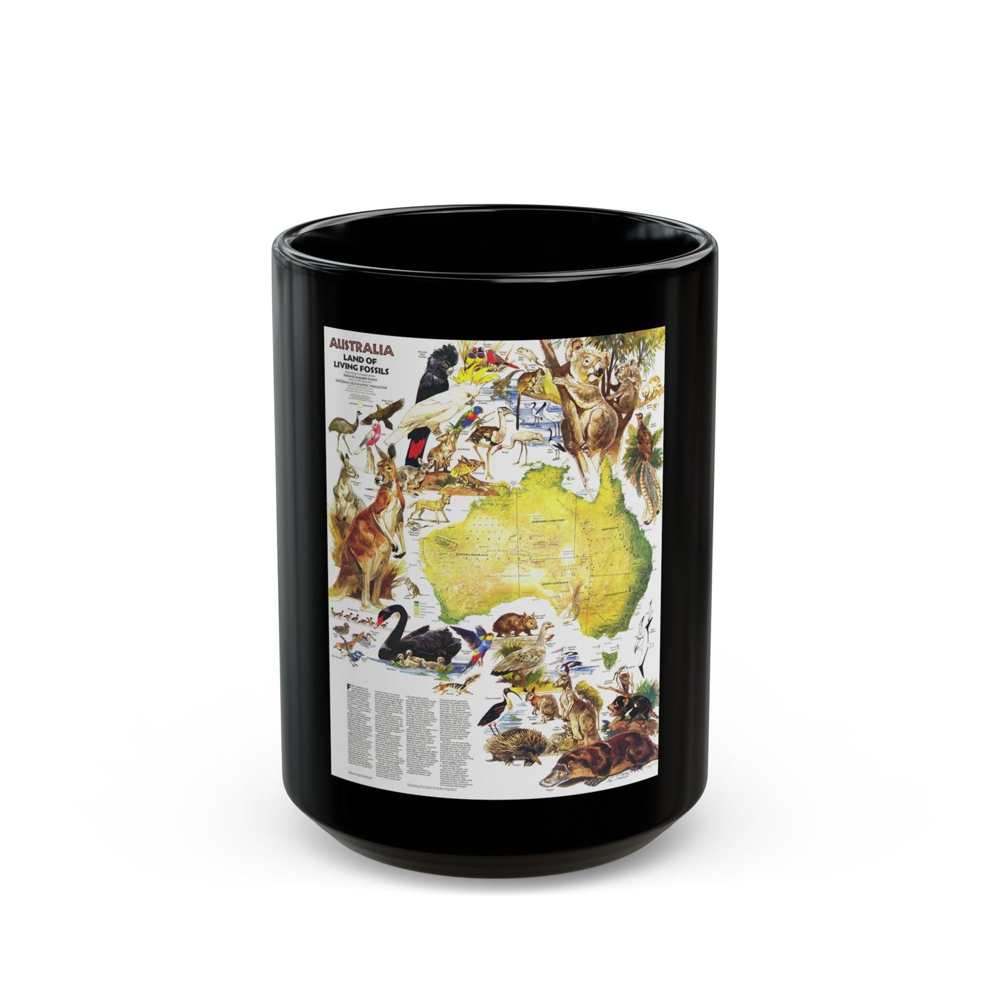 Australia- Land of Living Fossils (1979) (Map) Black Coffee Mug-15oz-The Sticker Space