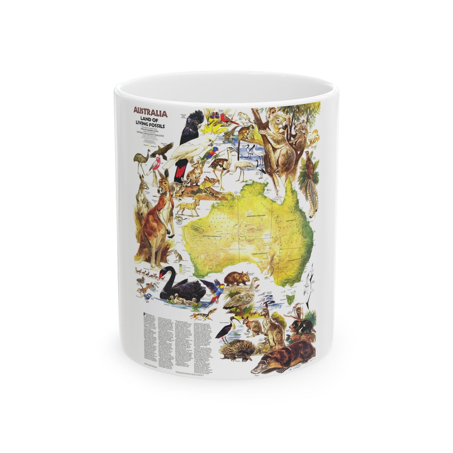 Australia- Land of Living Fossils (1979) (Map) White Coffee Mug-11oz-The Sticker Space