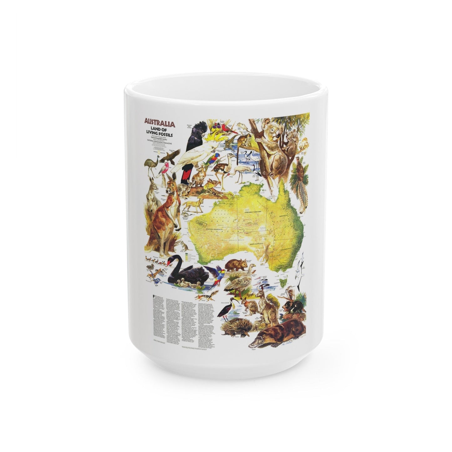 Australia- Land of Living Fossils (1979) (Map) White Coffee Mug-15oz-The Sticker Space