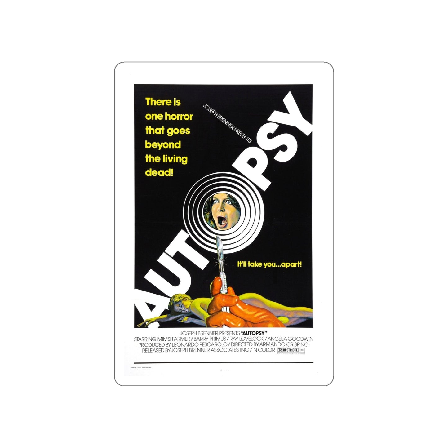 AUTOPSY 1975 Movie Poster STICKER Vinyl Die-Cut Decal-6 Inch-The Sticker Space