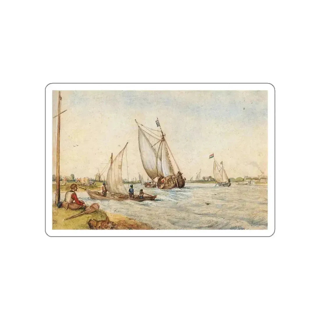 AVERCAMP, Hendrick - River Landscape (Artwork) STICKER Vinyl Die-Cut Decal White Die-Cut 3 Inch - The Sticker Space