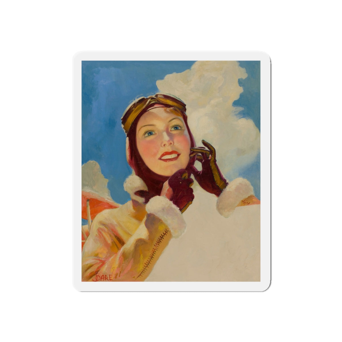 Aviator Girl (Magazine Illustration) Refrigerator Magnet-3" x 3"-The Sticker Space