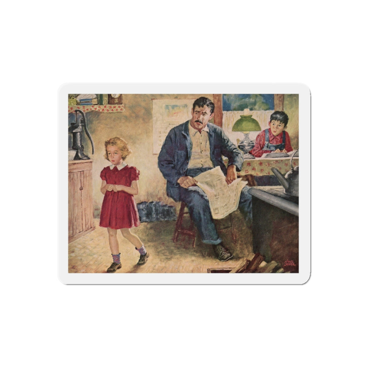 Babe In Disgrace by R. Ross Annett, 1950 (Magazine Illustration) Refrigerator Magnet-4" x 4"-The Sticker Space