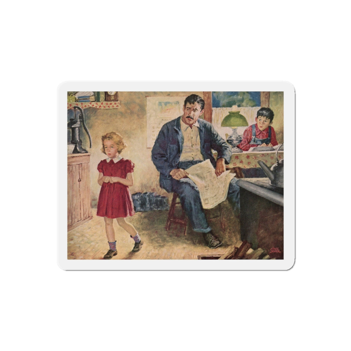 Babe In Disgrace by R. Ross Annett, 1950 (Magazine Illustration) Refrigerator Magnet-5" x 5"-The Sticker Space