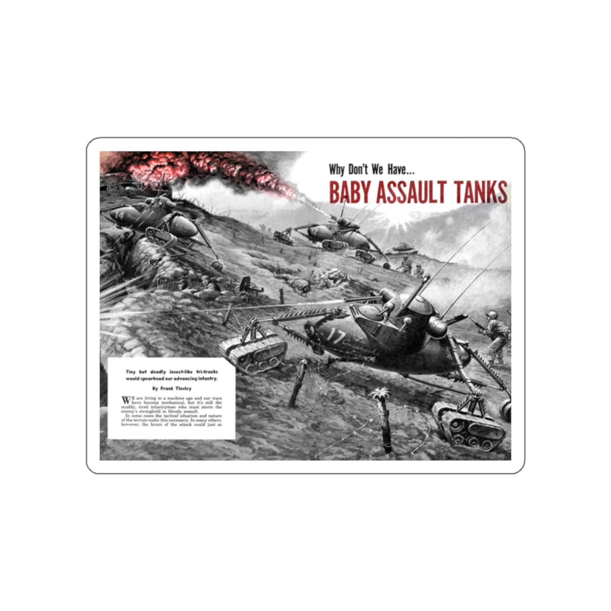 Baby Assault Tanks, Modern Mechanix, 1952 (Magazine Illustration) STICKER Vinyl Die-Cut Decal-White-The Sticker Space