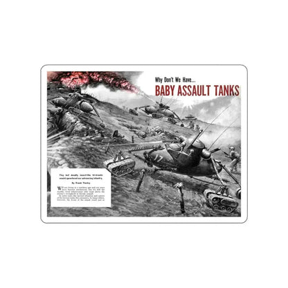 Baby Assault Tanks, Modern Mechanix, 1952 (Magazine Illustration) STICKER Vinyl Die-Cut Decal White Die-Cut 5 Inch - The Sticker Space