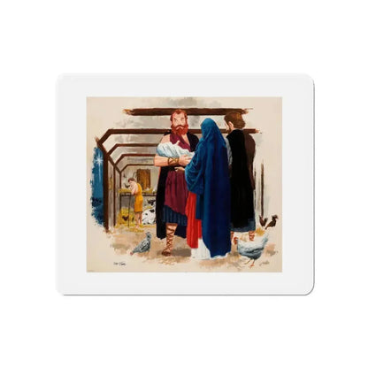 Baby Jesus, Mary, and Joseph (c. 1960s) (Magazine Illustration) Refrigerator Magnet 3 Inch Die-Cut - The Sticker Space