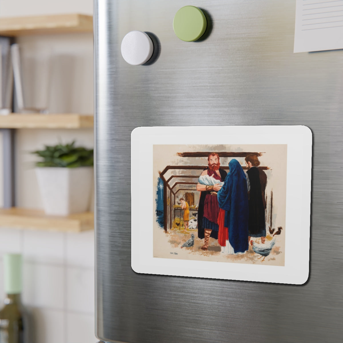 Baby Jesus, Mary, and Joseph (c. 1960s) (Magazine Illustration) Refrigerator Magnet-The Sticker Space