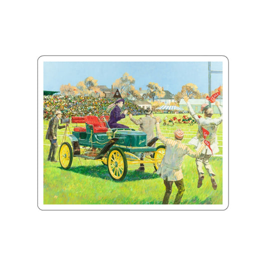 Back For the Big Game, 1909 Stanley Steamer, Great Moments in Early American Motoring, 1970 (Magazine Illustration) STICKER Vinyl Die-Cut Decal-White-The Sticker Space