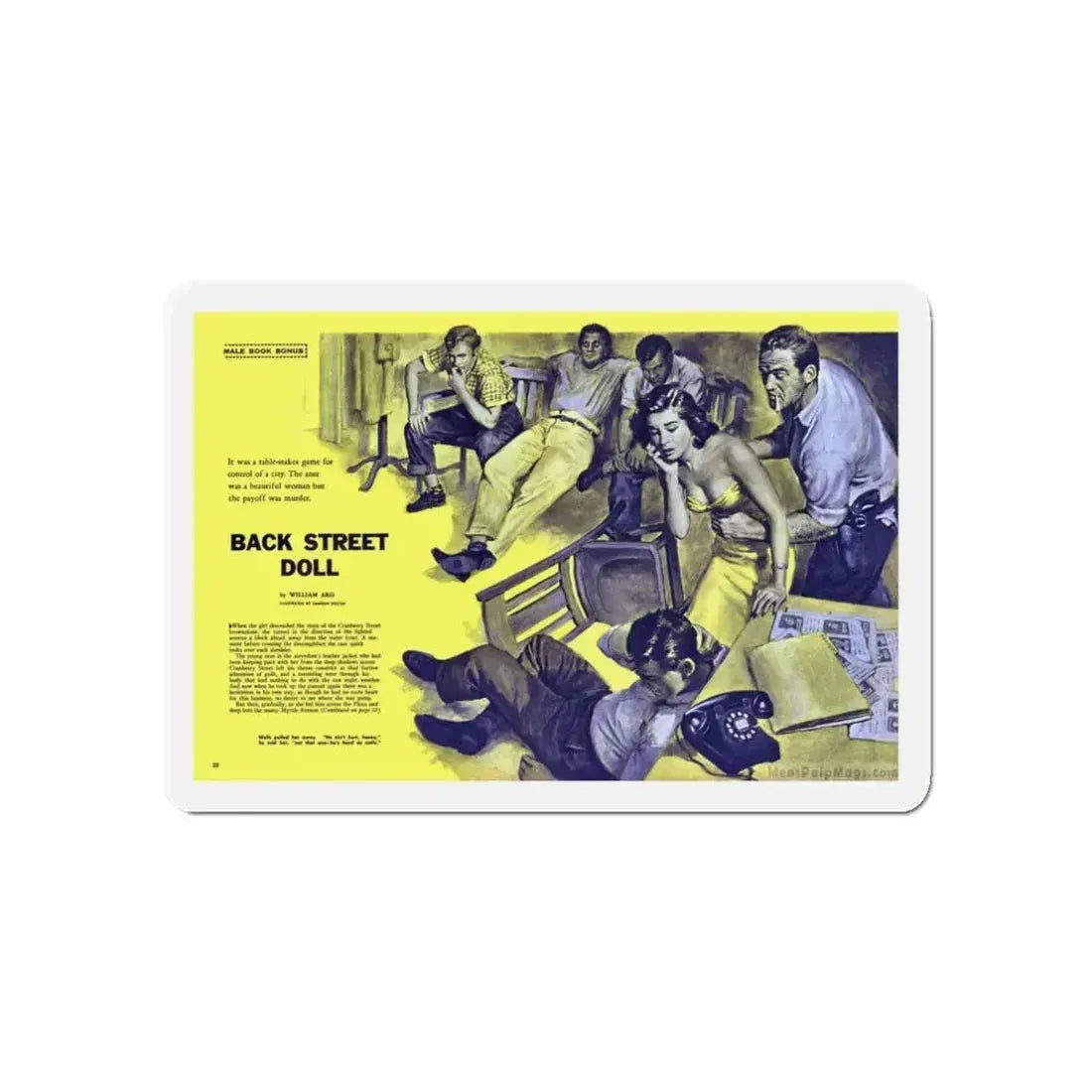 Back Street Doll, Male magazine, December 1956 (Magazine Illustration) Refrigerator Magnet 3 Inch Die-Cut - The Sticker Space