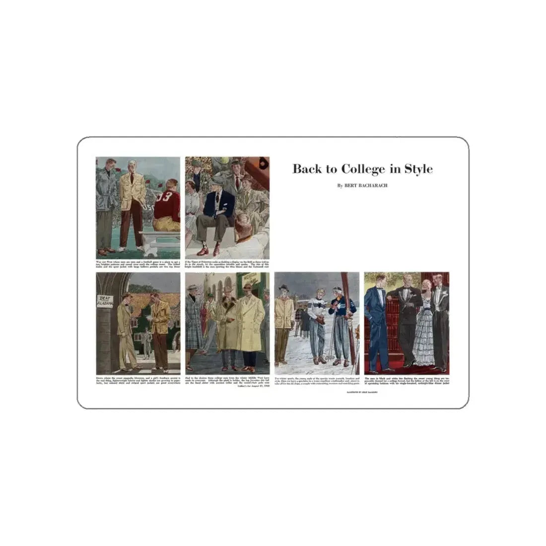 Back to College in Style, Collier's, August 27, 1949 (Magazine Illustration) STICKER Vinyl Die-Cut Decal White Die-Cut 5 Inch - The Sticker Space