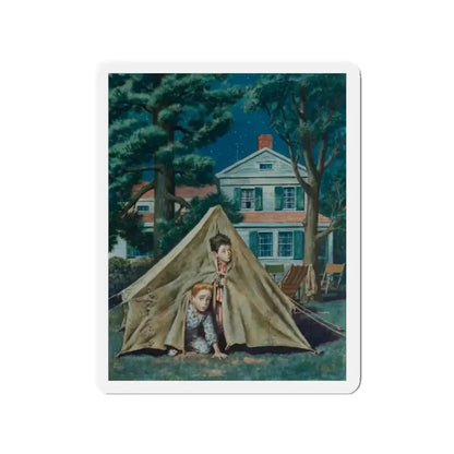 Backyard Campers, Saturday Evening Post cover, September 5, 1953 (Magazine Illustration) Refrigerator Magnet 2 Inch Die-Cut - The Sticker Space