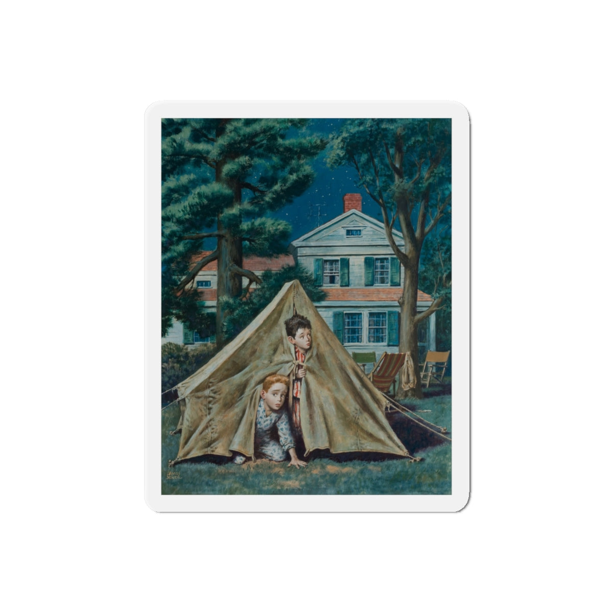 Backyard Campers, Saturday Evening Post cover, September 5, 1953 (Magazine Illustration) Refrigerator Magnet-6 Inch-Die-Cut-1 pc-The Sticker Space