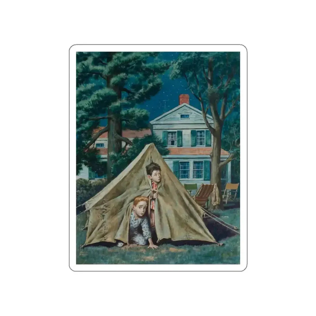 Backyard Campers, Saturday Evening Post cover, September 5, 1953 (Magazine Illustration) STICKER Vinyl Die-Cut Decal - The Sticker Space
