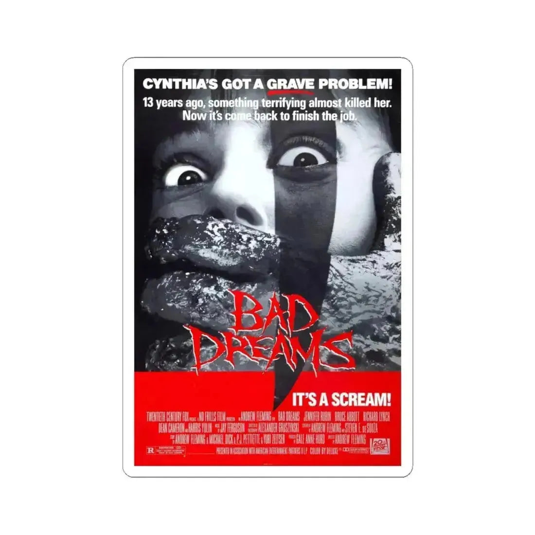 BAD DREAMS 1988 Movie Poster - STICKER Vinyl Kiss-Cut Decal 4 Inch White - The Sticker Space