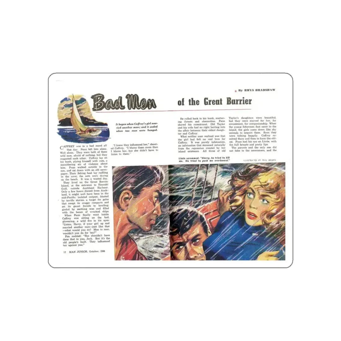Bad Men of the Great Barrier, Man Junior, October 1948 (Magazine Illustration) STICKER Vinyl Die-Cut Decal - The Sticker Space