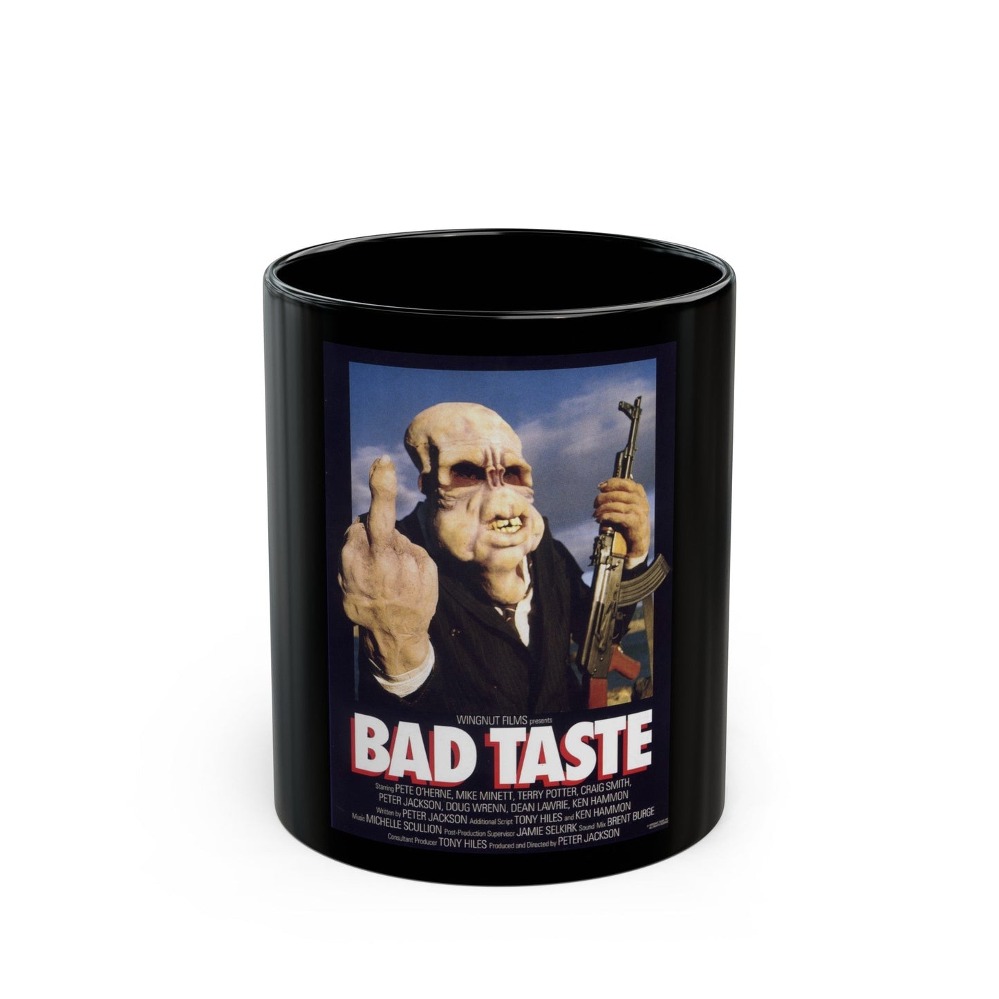 BAD TASTE 1987 Movie Poster - Black Coffee Mug-11oz-The Sticker Space