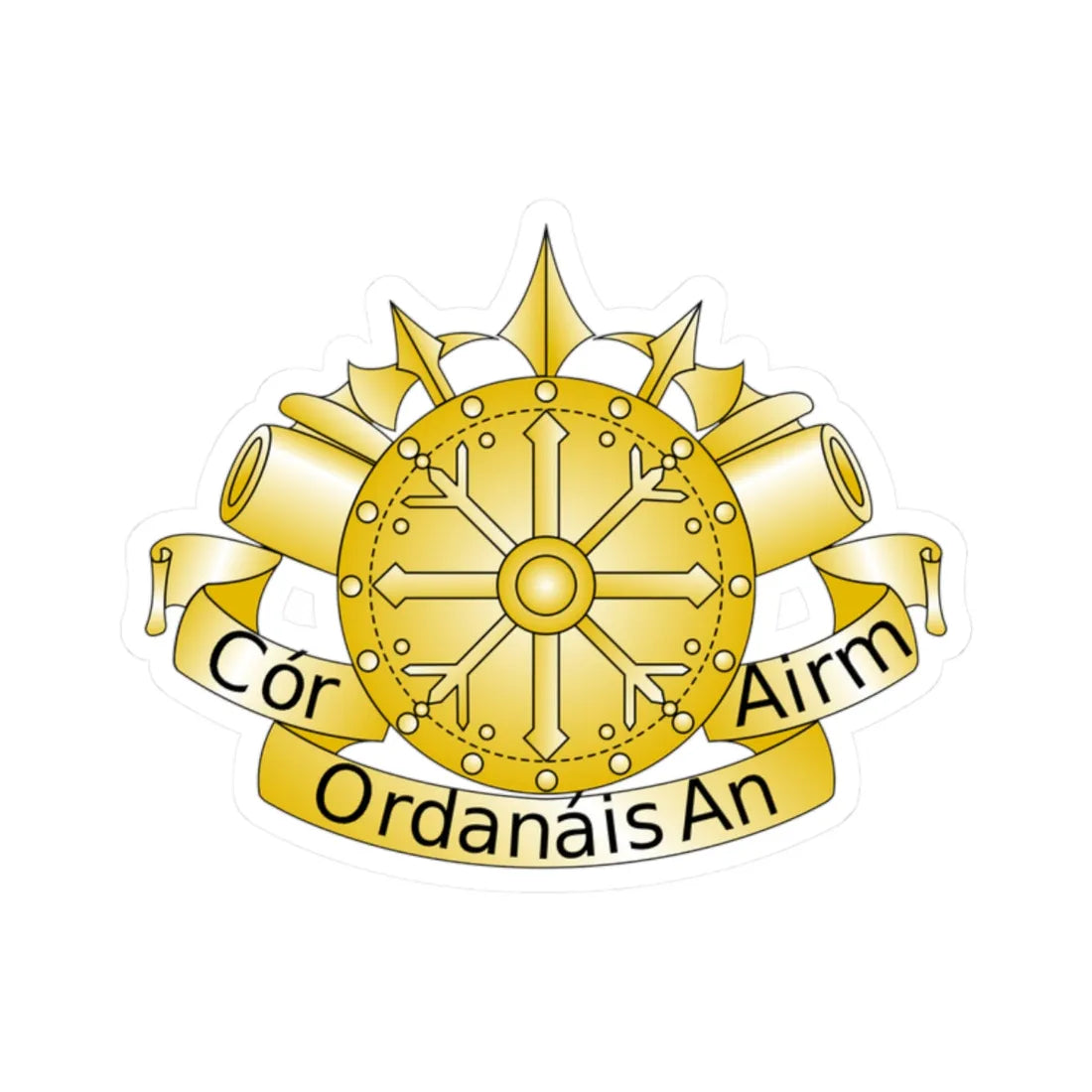 Badge of the Irish Ordnance Corps (Ireland) (Coat of Arms) STICKER Vinyl Kiss-Cut Decal 2 Inch White - The Sticker Space