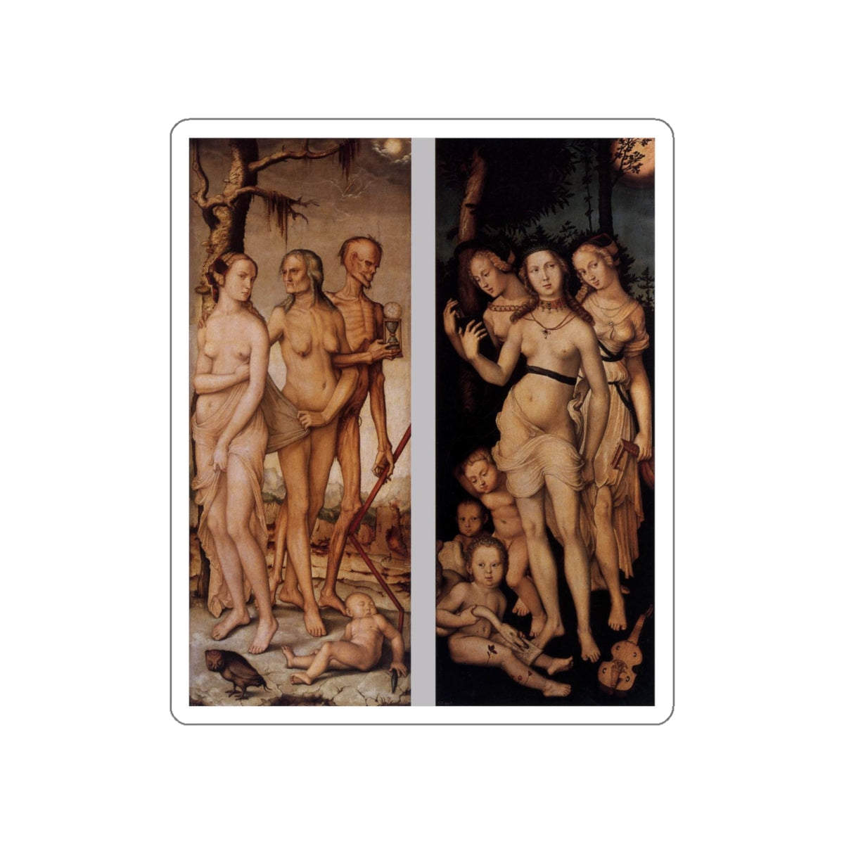 BALDUNG GRIEN, Hans - allegory -Three Ages of Man and Three Graces (Artwork) STICKER Vinyl Die-Cut Decal-White-The Sticker Space