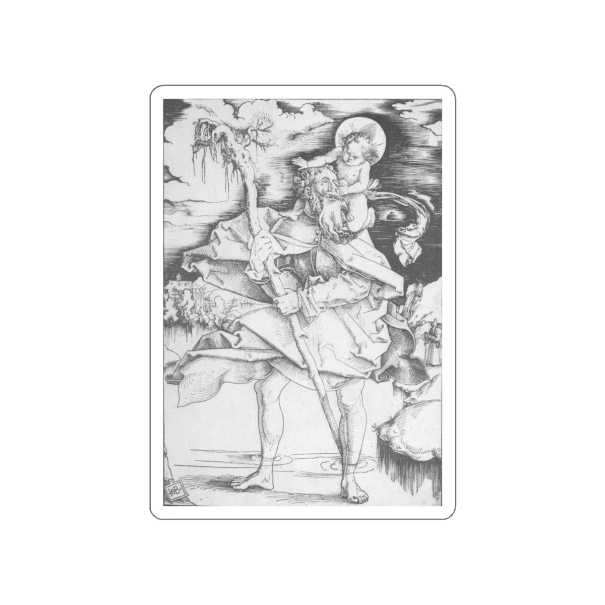 BALDUNG GRIEN, Hans - graphics - St Christopher (Artwork) STICKER Vinyl Die-Cut Decal-White-The Sticker Space