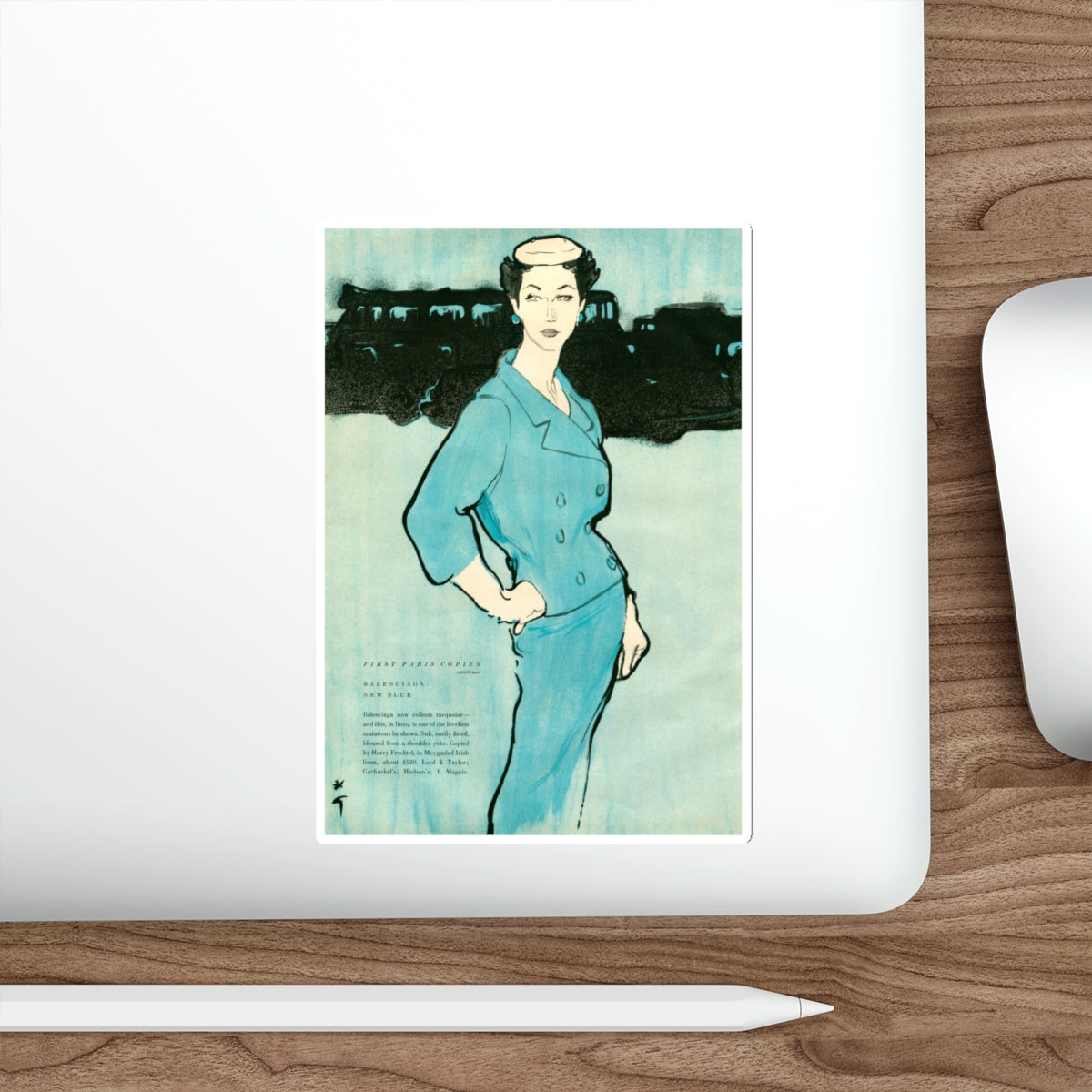 Balensiaga - New Blue, Vogue Illustrations, 1954 (Magazine Illustration) STICKER Vinyl Die-Cut Decal-The Sticker Space