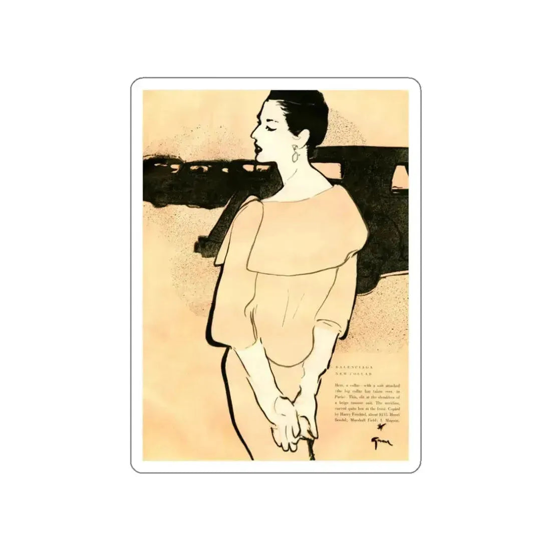 Balensiaga - New Collar, Vogue Illustrations, 1954 (Magazine Illustration) STICKER Vinyl Die-Cut Decal White Die-Cut 3 Inch - The Sticker Space