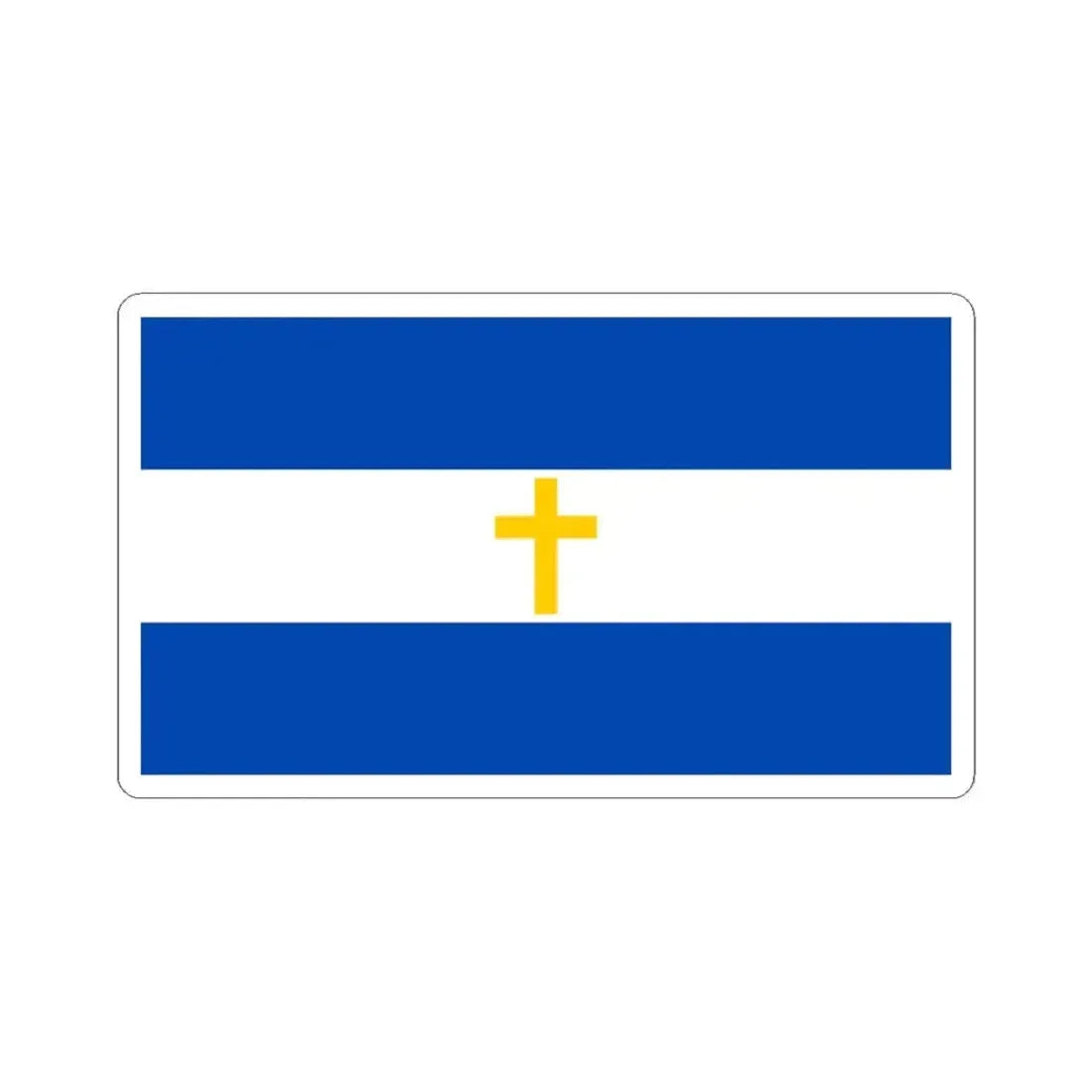 Bandera de El Salvador con una Cruz Cristiana amarilla (El Salvador) STICKER Vinyl Kiss-Cut Decal 3 Inch White - The Sticker Space